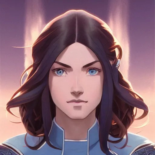 Image similar to Portrait of Avatar Korra, Legend of Korra, blue eyes, intricate, elegant, highly detailed, digital painting, artstation, concept art, smooth, sharp focus, illustration, art by artgerm and greg rutkowski and alphonse mucha