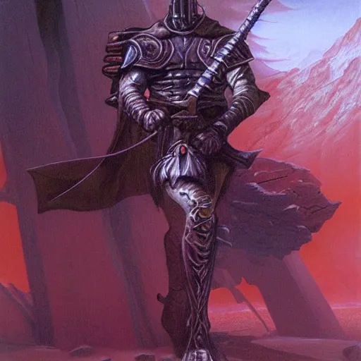 Image similar to fantasy sword concepts, painting by Wayne Douglas Barlowe ,