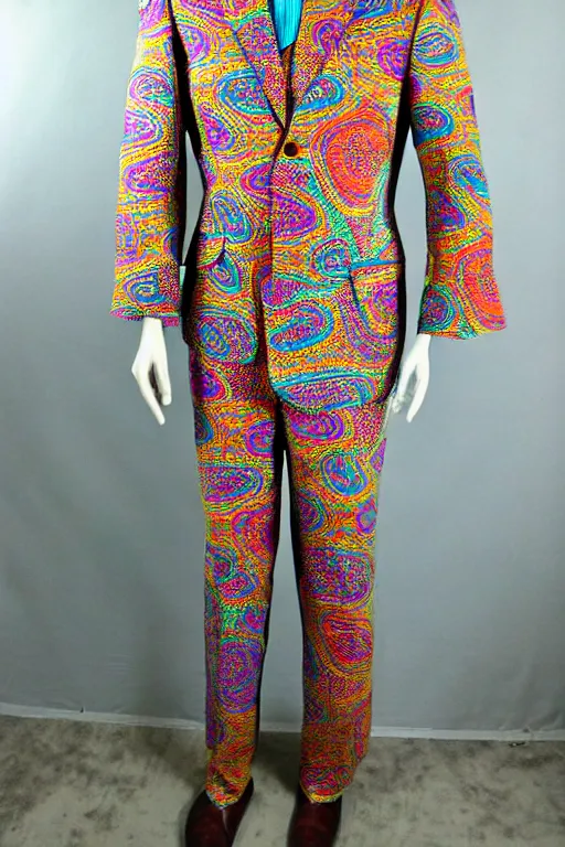 Image similar to psychedelic fashion business suit trippy 6 0 s paisleys pattern textile business suit uniform