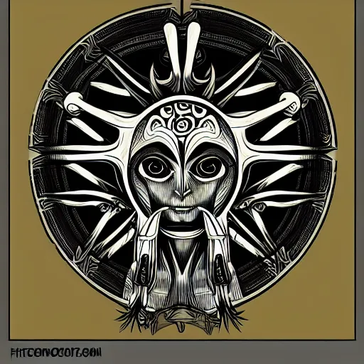 Prompt: a circular vector tattoo design in an art nouveau style, and in the style of h. r. giger.