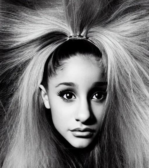 Image similar to award winning photo of Ariana Grande, symmetrical face by Sally Mann & Arnold Newman