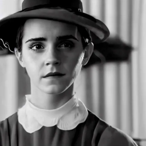 Image similar to A still of Emma Watson in a Buster Keaton movie