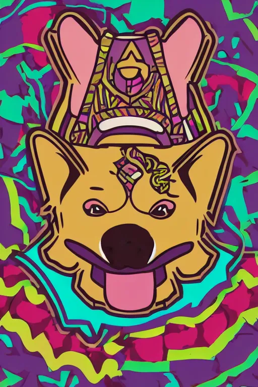 Image similar to Portrait of a corgi as a Mexican wrestler in a mask, sticker, colorful, illustration, highly detailed, simple, smooth and clean vector curves, no jagged lines, vector art, smooth