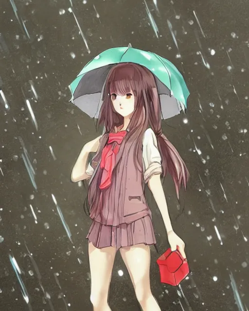 Image similar to anime girl in the rain, By studio Ghibli, Artstation, Pixiv