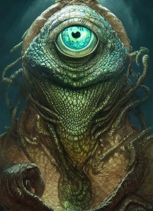 Prompt: aquatic mf doom reptile eyes, blue glowing skin. intricate, elegant, highly detailed, centered, digital painting, artstation, concept art, smooth, sharp focus, illustration, artgerm, tomasz alen kopera, peter mohrbacher, donato giancola, joseph christian leyendecker, wlop, frank frazetta