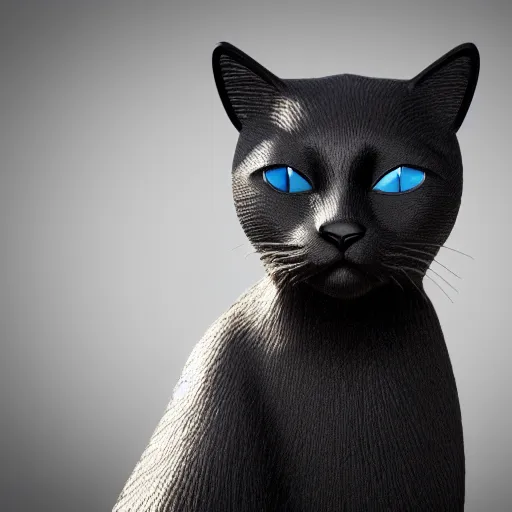 Prompt: A 3D render of a black cat, ultra high detail, 8k,