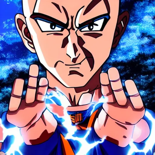 Image similar to jeff bezos losing a fight to goku anime