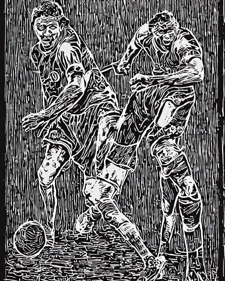 Image similar to a detailed lifelike linocut engraving of zico flamengo