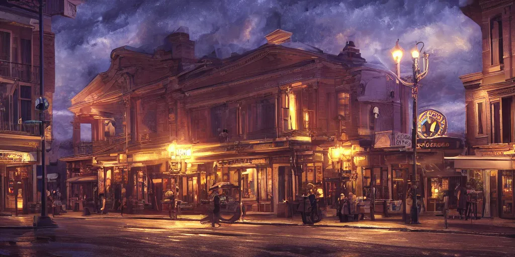 Prompt: Photorealistic theatre on quite Charlottetown night. Hyperdetailed photorealism, UHD, amazing depth, glowing rich colors, golden ration, 3d shading, cinematic lighting, artstation concept art