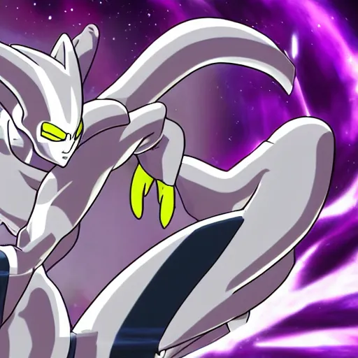 Prompt: mewtwo frieza epic battle