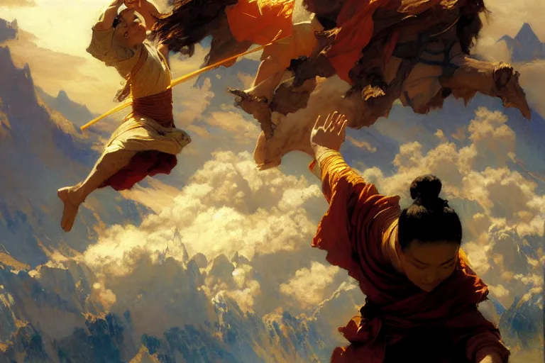 Image similar to air bender, painting by gaston bussiere, craig mullins, j. c. leyendecker