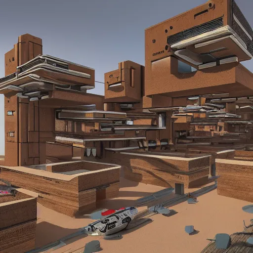 Prompt: cyberpunk pueblo architecture covering a desert landscape