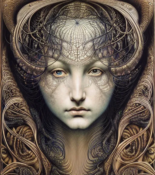 Image similar to detailed realistic beautiful bast goddess face portrait by jean delville, gustave dore, iris van herpen and marco mazzoni, art forms of nature by ernst haeckel, art nouveau, symbolist, visionary, gothic, neo - gothic, pre - raphaelite, fractal lace, intricate alien botanicals, ai biodiversity, surreality, hyperdetailed ultrasharp octane render