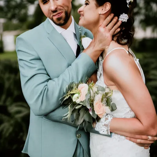 Prompt: an Irish catholic woman and a Puerto Rican man getting married, wedding photo, award winning