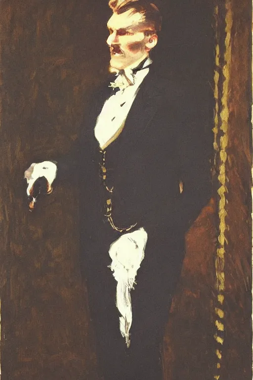 Image similar to portrait of dolph lundgren as a gentleman wearing an edwardian suit and top hat by walter sickert, john singer sargent, and william open