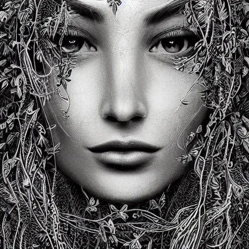 Prompt: the face of an incredibly beautiful and elegant italian woman partially made of tomatoes vines and grass, an ultrafine detailed illustration by james jean, final fantasy, intricate linework, bright colors, behance contest winner, vanitas, angular, altermodern, unreal engine 5 highly rendered, global illumination, radiant light, detailed and intricate environment