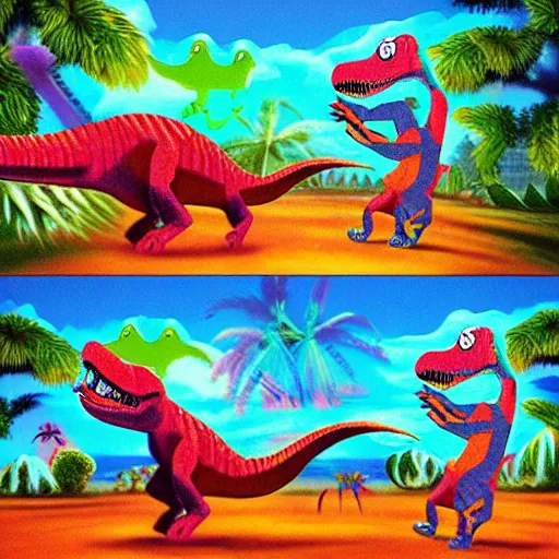 Image similar to dinosaurs on lsd