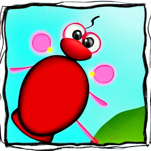 Image similar to red big cute chubby fly, cartoon, game character, soft lighting, higly detailed