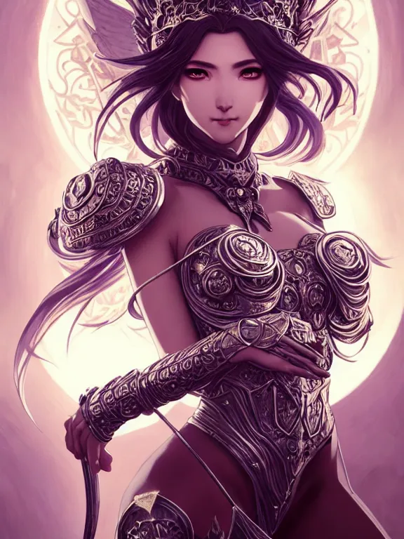 Image similar to full body picture of a moon knightress in the temple, coveted, beautiful and aesthetic, intricate, unreal engine, messy hair, highly detailed, detailed face, smooth, sharp focus, chiaroscuro, manga illustration, artgerm, greg rutkowski, ilya kuvshinov, rossdraws, alphonse mucha, young adult light novel cover art