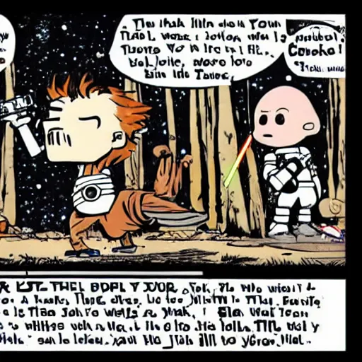 Image similar to star wars jedis in the style of calvin and hobbes, bill watterson