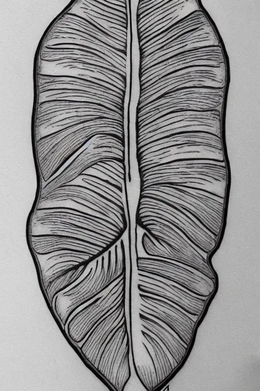 Image similar to tattoo of a monstera deliciosa leaf and a alocasia zebrina leaf, intricate, elegant, thin lines