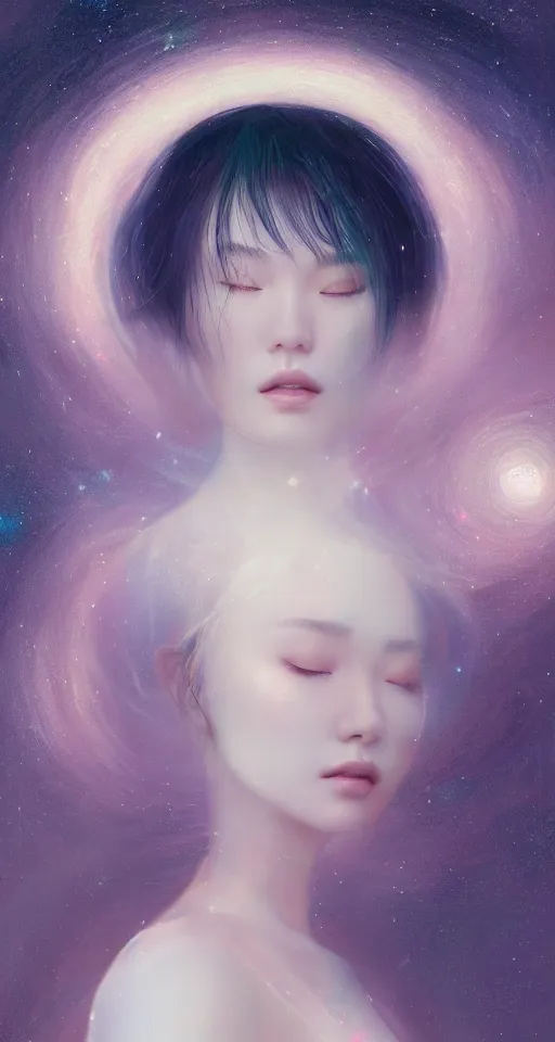 Prompt: breathtaking delicate detailed concept art painting beauty one person creature with starry night inside, by hsiao - ron cheng, bizarre compositions, exquisite detail, pastel colors, 8 k