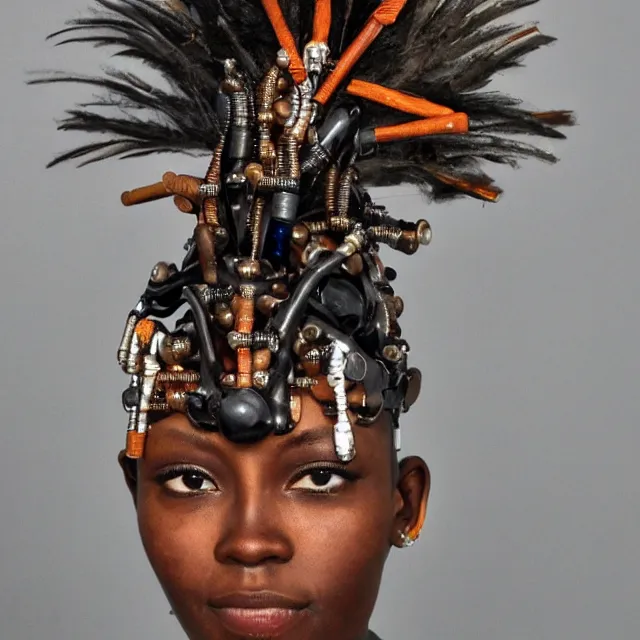 Image similar to a beautiful cyborg made of african ceremonial maske