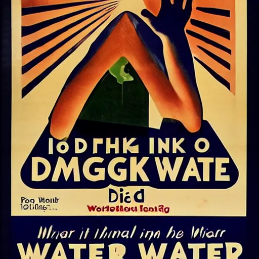 Image similar to 1950 American propaganda poster warning the danger of drinking water,