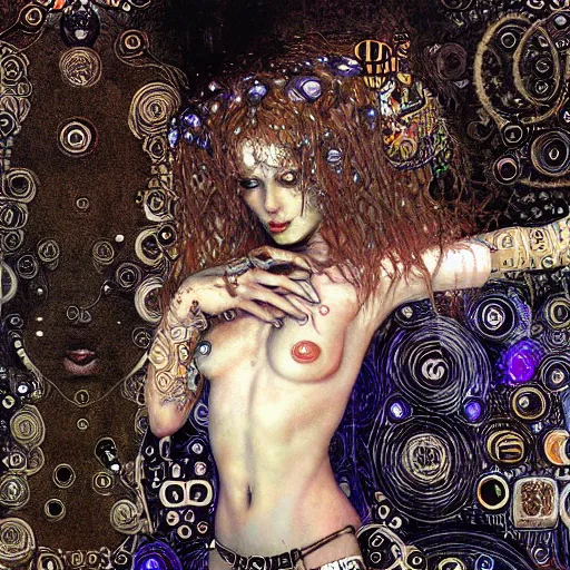 Prompt: cybernetic demon dreaming, lsd, circuitry, intricate detail, klimt, royo,