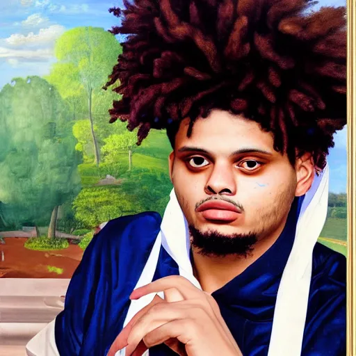 Image similar to a portrait painting of smokepurpp by giovanni bellini