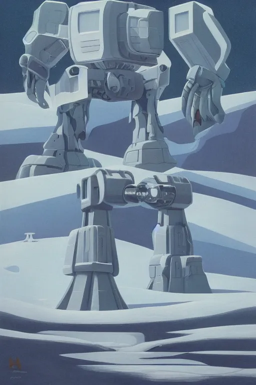 Image similar to giant mecha robot fight with giant сyclops with laser, arctic snow landscape and pillars by helen lundeberg