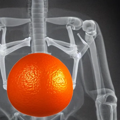 Prompt: x - ray of an orange that has bones inside of it