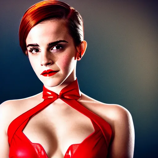 Image similar to Emma Watson as Jessica Rabbit, (Sony a7R IV, symmetric balance, polarizing filter, dynamic range, HDR, staggered depth)