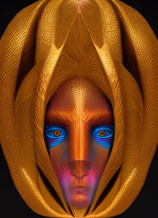 Image similar to portrait of a psychonaut, full colour, the golden ratio, sacred geometry of as decoration, full colour, 3 d shaded, sam wolfe, zbrush central,