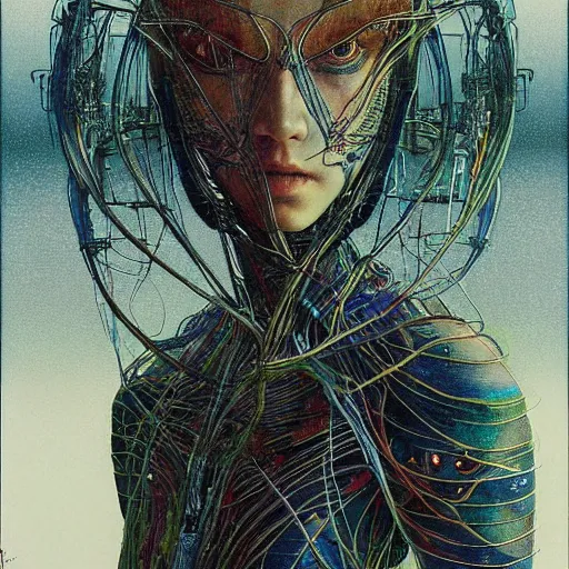 Image similar to simple concept art portrait of, ‘ the alien ’. an award winning yoshitaka amano digital art poster, by james gurney and gerhard richter. art by takato yamamoto. masterpiece, rich colours.