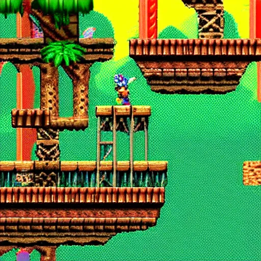 Prompt: Yoshi in Donkey Kong Country 2, SNES screenshot