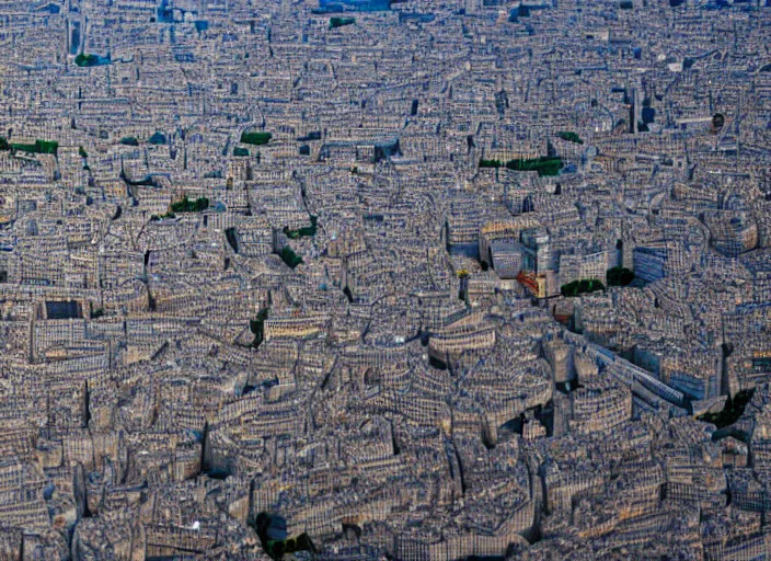 Prompt: tilt shift arial photo still of paris made of legos, 8 k, 1 6 mm f 1 6