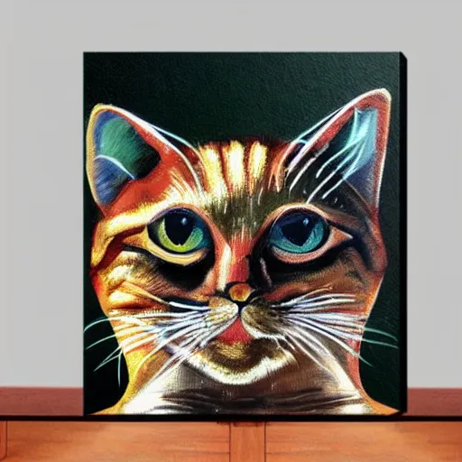 Prompt: canvas painting of cat monk cartoon, front view, eyes closed, omm