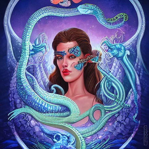 Image similar to underwater naga lovecraft lovecraftian portrait with sea creatures, Pixar style, by Tristan Eaton Stanley Artgerm and Tom Bagshaw.