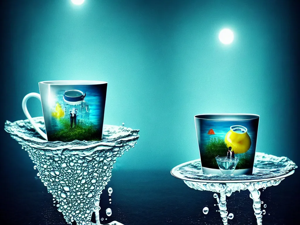 Image similar to highly detailed photo of life inside a cup of water, trending on deviantart, neo surrealism, sharp focus, a lot of little details, octane, masterpiece, art by max ernst