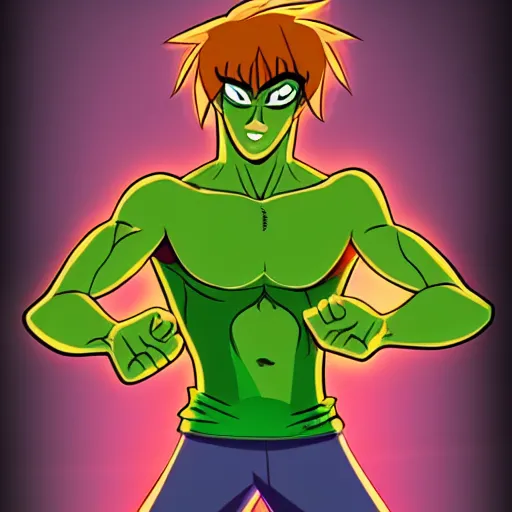 Image similar to a buff shaggy rogers powering up, concept art by hanna - barbera, behance, dau - al - set, groovy, anime, epic