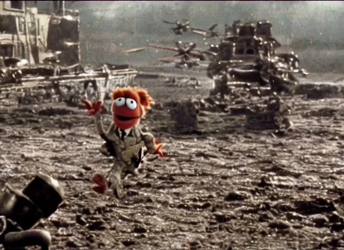 Prompt: landing scene from muppet!! save private ryan