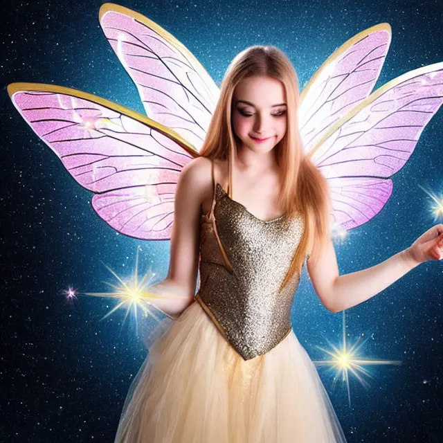 Image similar to beautiful adult fairy with sparkling armour, award - winning photo