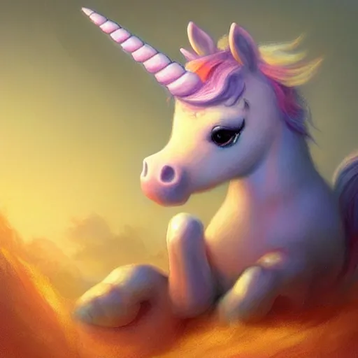 Prompt: An adorable whimsical unicorn, highly detailed, digital painting, artstation, concept art, smooth, sharp focus, studio light, by Justin Gerard,