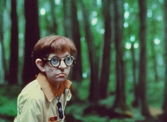 Image similar to 1 9 8 0 s cinematic screenshot cinestill portrait of a stop motion claymation film, moonrise kingdom, shallow depth of field, 1 8 mm, f 1. 8