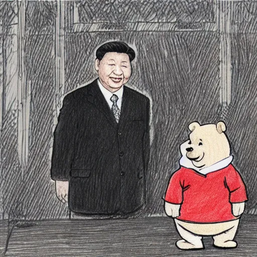 Image similar to drawing of xi jinping with the body of winnie the pooh and the head of xi jinping