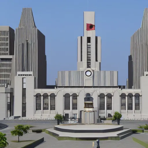 Prompt: art deco city hall,3d render,unreal engine