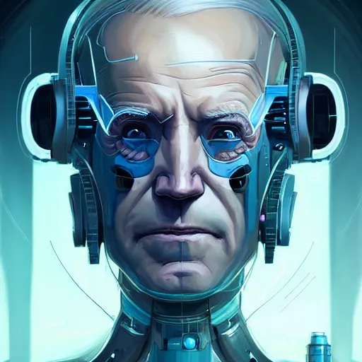 Prompt: a portrait of a beautiful cybernetic Joe Biden, cyberpunk concept art by pete mohrbacher and wlop and artgerm and josan gonzales, digital art, highly detailed, intricate, sci-fi, sharp focus, Trending on Artstation HQ, deviantart, unreal engine 5, 4K UHD image