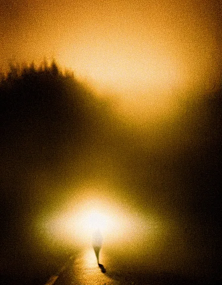 Image similar to film photograph of vagrant at night volumetric fog