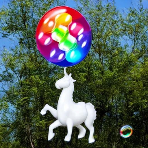 Prompt: A bubble unicorn floating in the air